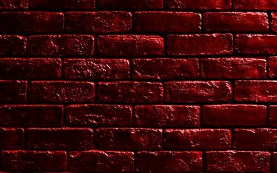 red brickwall, 4k, red bricks, bricks textures, brick wall, bricks background, red stone background, identical bricks, bricks, red bricks background