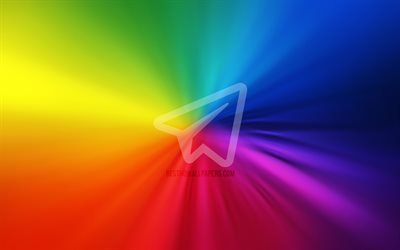 Telegram logo, 4k, vortex, social networks, rainbow backgrounds, creative, artwork, brands, Telegram