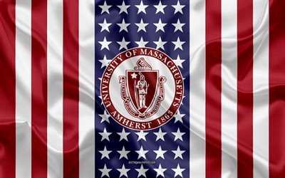 University of Massachusetts Amherst Emblem, American Flag, University of Massachusetts Amherst logo, Amherst, Massachusetts, USA, University of Massachusetts Amherst