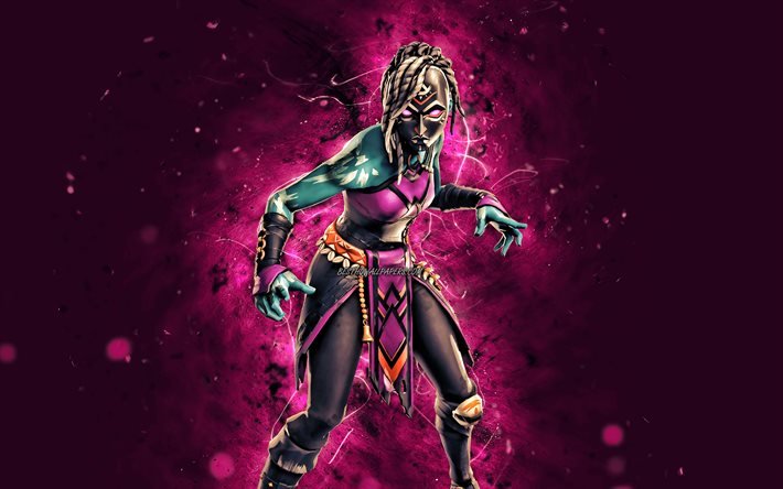 Nightwitch, 4k, purple neon lights, 2020 games, Fortnite Battle Royale, Fortnite characters, Nightwitch Skin, Fortnite, Nightwitch Fortnite
