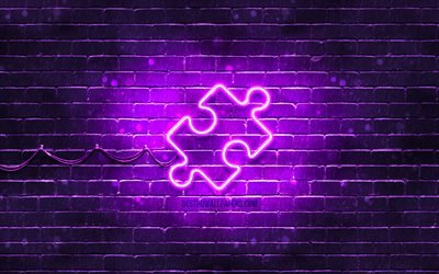 Puzzle neon icon, 4k, violet background, neon symbols, Puzzle, creative, neon icons, Puzzle sign, games signs, Puzzle icon, games icons