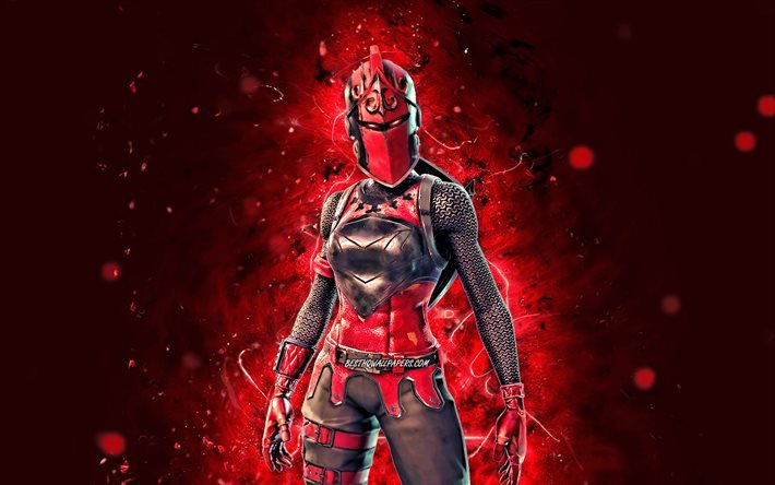 Red Knight, 4k, red neon lights, 2020 games, Fortnite Battle Royale, Fortnite characters, Red Knight Skin, Fortnite, Red Knight Fortnite