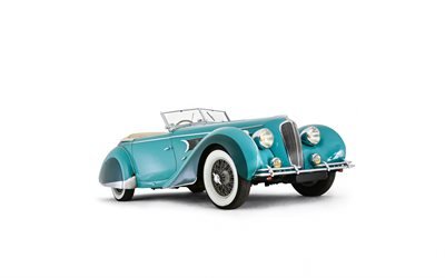 Delahaye 135 MS Cabriolet, 1939, turquoise convertible, retro cars, turquoise 135 MS Cabriolet, Delahaye