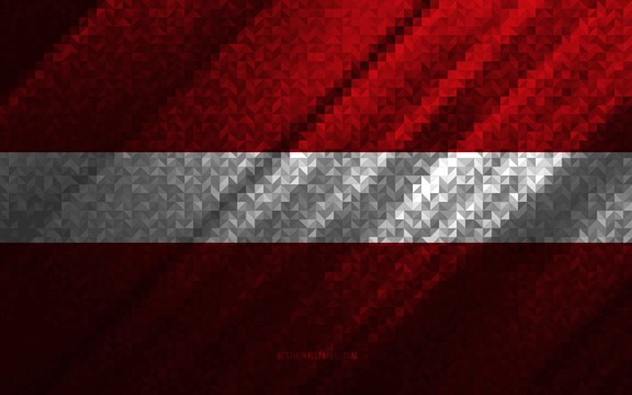 Bandera de Letonia, abstracci&#243;n multicolor, bandera de mosaico de Letonia, Europa, Letonia, arte del mosaico, bandera de Letonia