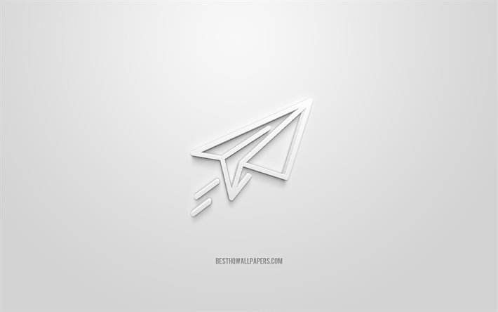 Takeoff 3d icon, white background, 3d symbols, Paper plane, creative 3d art, 3d icons, Paper plane sign, Business 3d icons