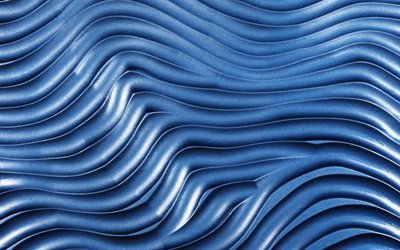 blue 3D waves, wavy backgrounds, waves textures, 3D textures, background with waves, blue backgrounds, 3D waves textures, metal textures