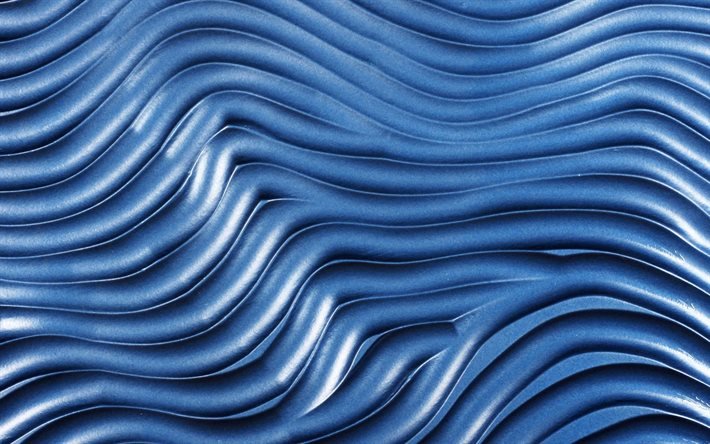 ondas 3D azuis, fundos ondulados, texturas de ondas, texturas 3D, fundo com ondas, fundos azuis, texturas de ondas 3D, texturas met&#225;licas