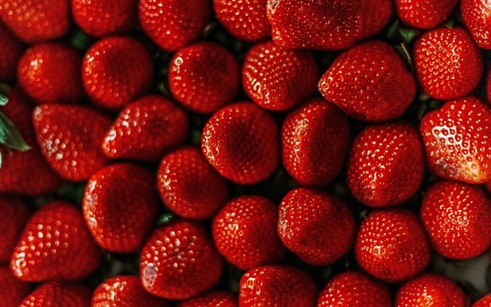 jordgubbar, top view, b&#228;r, bakgrund med jordgubbar, r&#246;da b&#228;r bakgrund