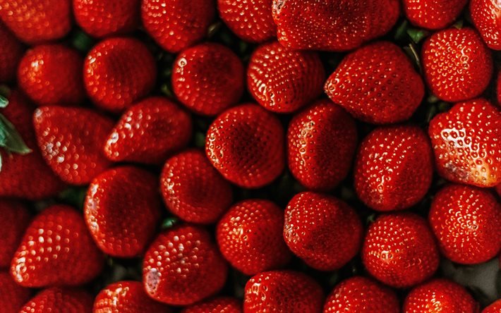 fragole, vista dall&#39;alto, bacche, sfondo con fragole, frutti di bosco di sfondo