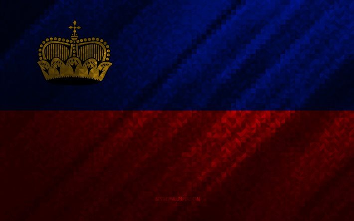 Bandiera del Liechtenstein, astrazione multicolore, bandiera a mosaico Del Liechtenstein, Europa, Liechtenstein, arte mosaico, bandiera Liechtenstein