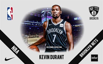 Kevin Durant, portr&#228;tt, Brooklyn Nets, Amerikansk basketspelare, NBA, USA, basket, Barclays Center, Brooklyn Nets logotyp