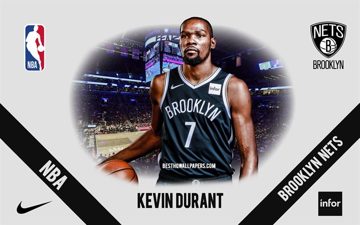 Kevin Durant, portrait, Brooklyn Nets, Joueur de basket-ball am&#233;ricain, NBA, Etats-Unis, basket-ball, Barclays Center, Brooklyn Nets logo