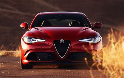 Alfa Romeo, Giulia Quadrifoglio, 2017, front view, new, red Alfa Romeo