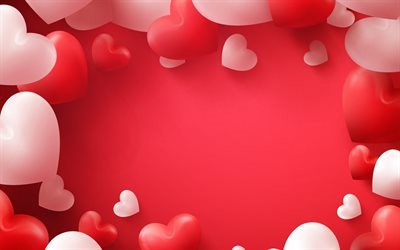 Sevgililer G&#252;n&#252;, kırmızı kalp 3d, 3d pembe kalpler