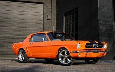Ford Mustang, 1965, Oranssi Mustang, vintage autot, klassikko autoja, Ford