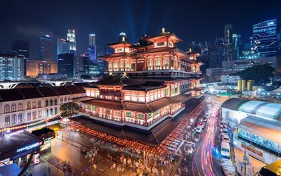buddha tooth relic temple and museum, nacht, tempel, singapur
