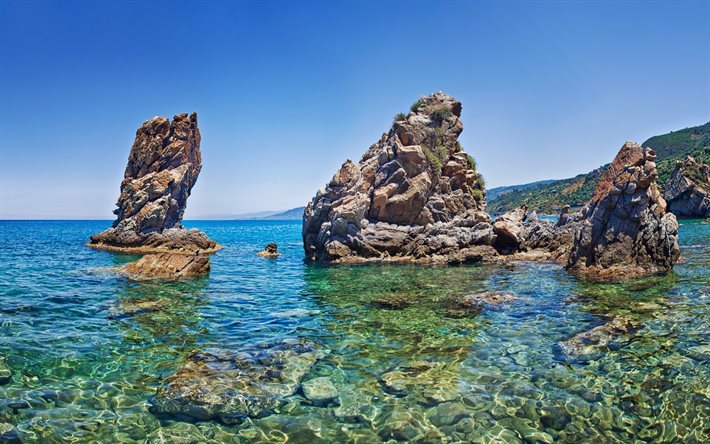 Summer, Sea, Sicily, coast, Italy, rocks
