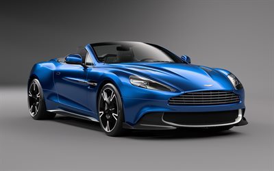 Aston Martin Vanquish S, 2017, convertible, blue Vanquish, sports car, UK sports cars, Aston Martin