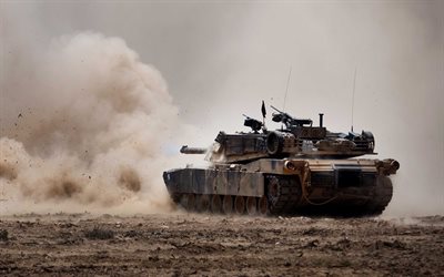 M1A1 Abrams, 4k, USA, main battle tank, American tank, desert, moment of the shot