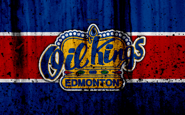 Edmonton Oil Kings, 4k, grunge, WHL, hockey, konst, Kanada, logotyp, sten struktur, Western Hockey League