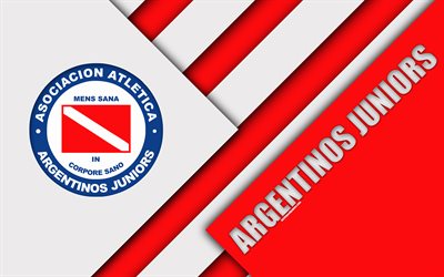 Argentinos Juniors, AAAJ, Argentiinan jalkapallo club, 4k, materiaali suunnittelu, punainen valkoinen abstraktio, Buenos Aires, Argentiina, jalkapallo, Argentiinan Superleague, Ensimm&#228;inen Jako