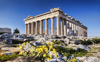 Atina Akropolis, 4k, landmark, yaz, kalıntıları, Atina, Yunanistan