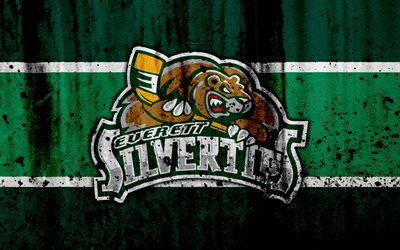 Everett Silvertips, 4k, grunge, WHL, hockey, art, Canada, logo, stone texture, Western Hockey League
