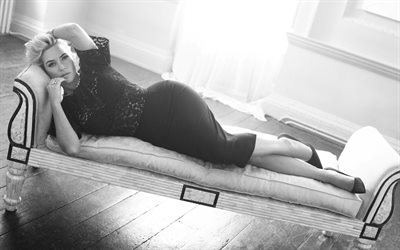 4k, Kate Winslet, 2018, monocrom&#225;tico, Hollywood, a atriz brit&#226;nica