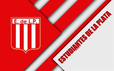 Estudiantes de La Plata, Arjantin Futbol Kul&#252;b&#252;, 4k, malzeme tasarım, beyaz kırmızı soyutlama, La Plata, Arjantin, futbol, Arjantin Superleague, İlk B&#246;l&#252;m&#252;