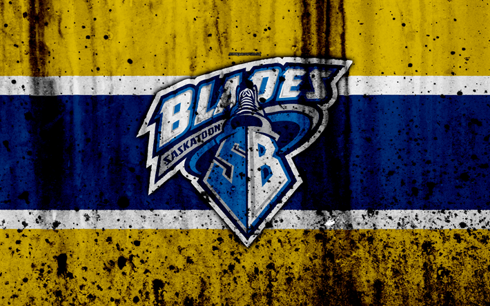 Saskatoon Blades, 4k, grunge, WHL, j&#228;&#228;kiekko, art, Kanada, logo, kivi rakenne, Western Hockey League