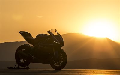 Yamaha YZF-R6, 4k, sunset, 2018 cyklar, inst&#228;llda t&#229;g, Yamaha