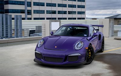 Porsche 911 GT3RS, 2018, purple sports car, black wheels, tuning, sports coupe, Porsche