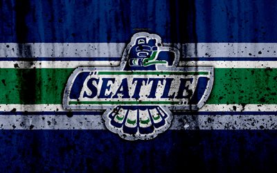 Seattle Thunderbirds, 4k, grunge, WHL, h&#243;quei, arte, Canada, logo, textura de pedra, Western Hockey League