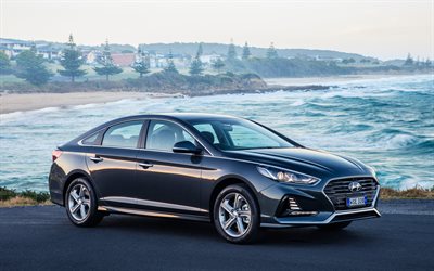 4k, Hyundai Sonata, coast, 2018 cars, road, new Sonata, Hyundai