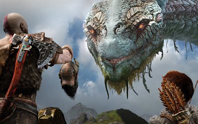 God of War 4, 4k, Kratos, 2018 movie, monster