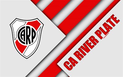 CA River Plate, logo, emblem, Argentine football club, 4k, material design, white red abstraction, Buenos Aires, Argentina, football, Argentine Superleague, First Division