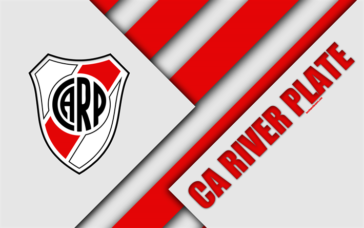 CA River Plate, logo, amblem, Arjantinli Futbol Kul&#252;b&#252;, 4k, malzeme tasarım, beyaz kırmızı soyutlama, Buenos Aires, Arjantin, futbol, Arjantin Superleague, İlk B&#246;l&#252;m&#252;