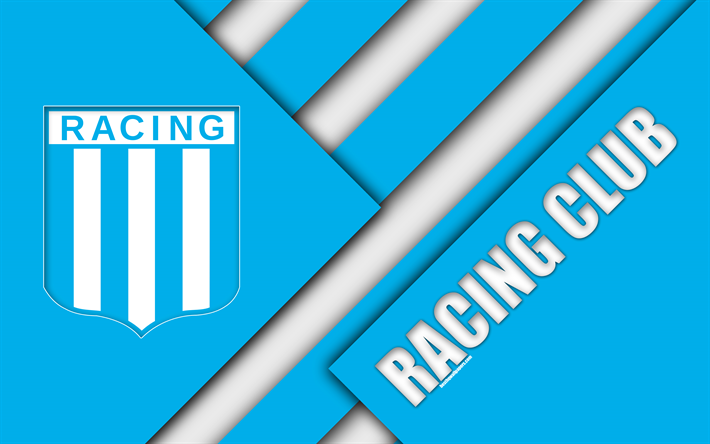 Racing Club de Avellaneda, Arjantin Futbol Kul&#252;b&#252;, 4k, logo, amblem, malzeme tasarım, beyaz, mavi soyutlama, Buenos Aires, Arjantin, futbol, Arjantin Superleague, İlk B&#246;l&#252;m&#252;