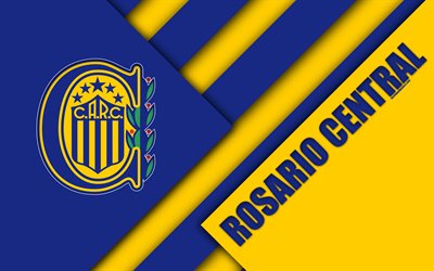 Rosario Central, Argentine football club, 4k, logo, emblem, material design, yellow blue abstraction, Buenos Aires, Argentina, football, Argentine Superleague, First Division