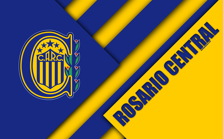 Rosario Central, club de f&#250;tbol de Argentina, 4k, logotipo, emblema, el dise&#241;o de materiales, amarillo, azul abstracci&#243;n, Buenos Aires, Argentina, el f&#250;tbol, el Argentino de la Superleague, Primera Divisi&#243;n
