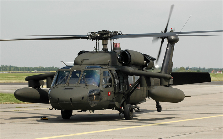 Sikorsky UH-60, Black Hawk, military transport helicopter, American helicopters, airfield
