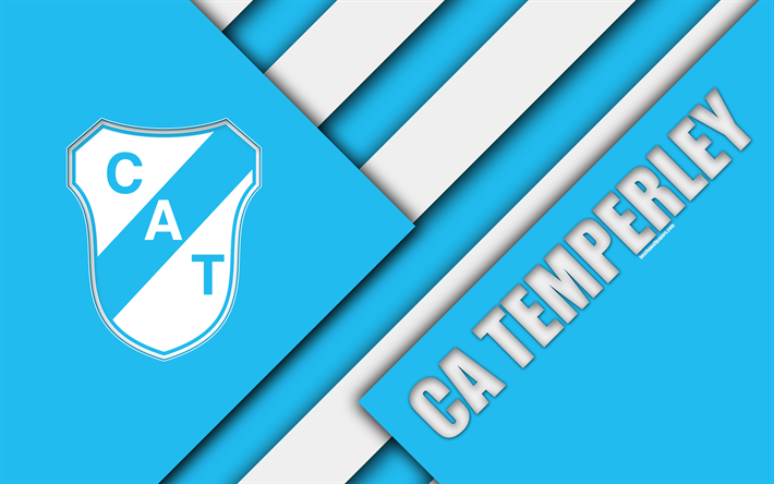CA Temperley, Argentiinan jalkapallo club, 4k, logo, tunnus, materiaali suunnittelu, sininen valkoinen abstraktio, Lomas de Zamora, Argentiina, jalkapallo, Argentiinan Superleague, Ensimm&#228;inen Jako