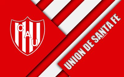 يونيون دي سانتا في, الأرجنتيني لكرة القدم, 4k, شعار, تصميم المواد, الأبيض الأحمر التجريد, سانتا في, الأرجنتين, كرة القدم, الأرجنتيني Superleague, الدرجة الأولى