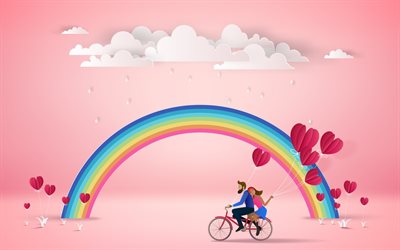 Valentine&#39;s Day, February 14, couple in love, rainbow, romance, origami heart