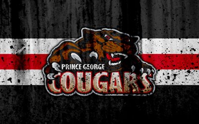 Prince George Cougars, 4k, WHL, hockey, grunge, Canada, logo, stone texture, art, Western Hockey League