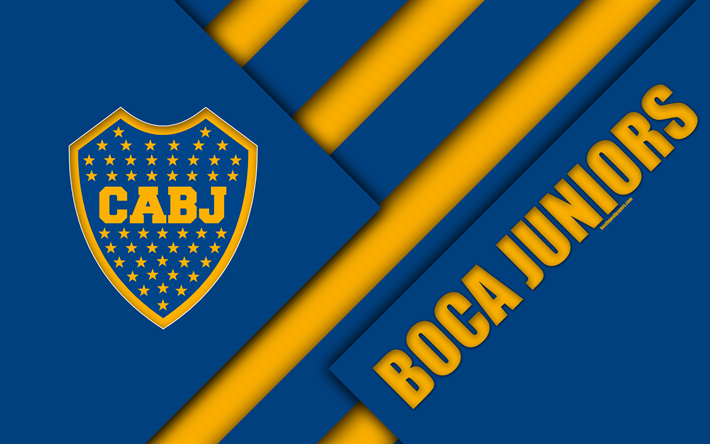 Boca Juniors, Arjantin Futbol Kul&#252;b&#252;, 4k, BJ, logo, amblem, malzeme tasarım, mavi, sarı soyutlama, Buenos Aires, Arjantin, futbol, Arjantin Superleague, İlk B&#246;l&#252;m&#252;