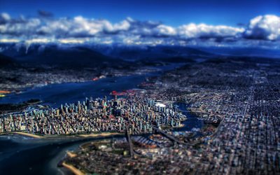 Vancouver, 4k, HDR, panorama, Tilt-Shift, Canada, Am&#233;rique du Nord