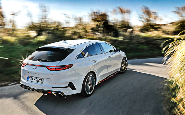 Kia ProCeed GT, 2019, blanc sport wagon, nouveau-blanche Proc&#233;der GT, vue de l&#39;arri&#232;re, &#224; l&#39;ext&#233;rieur, les voitures cor&#233;ennes, Kia