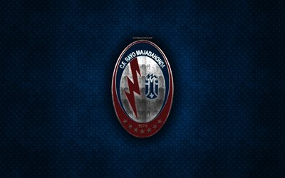 CF Rayo Majadahonda, Spanish football club, blue metal texture, metal logo, emblem, Majadahonda, Spain, La Liga 2, creative art, LaLiga2, football