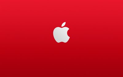 Apple-logo, punainen tausta, minimalismi, tyylik&#228;s apple art